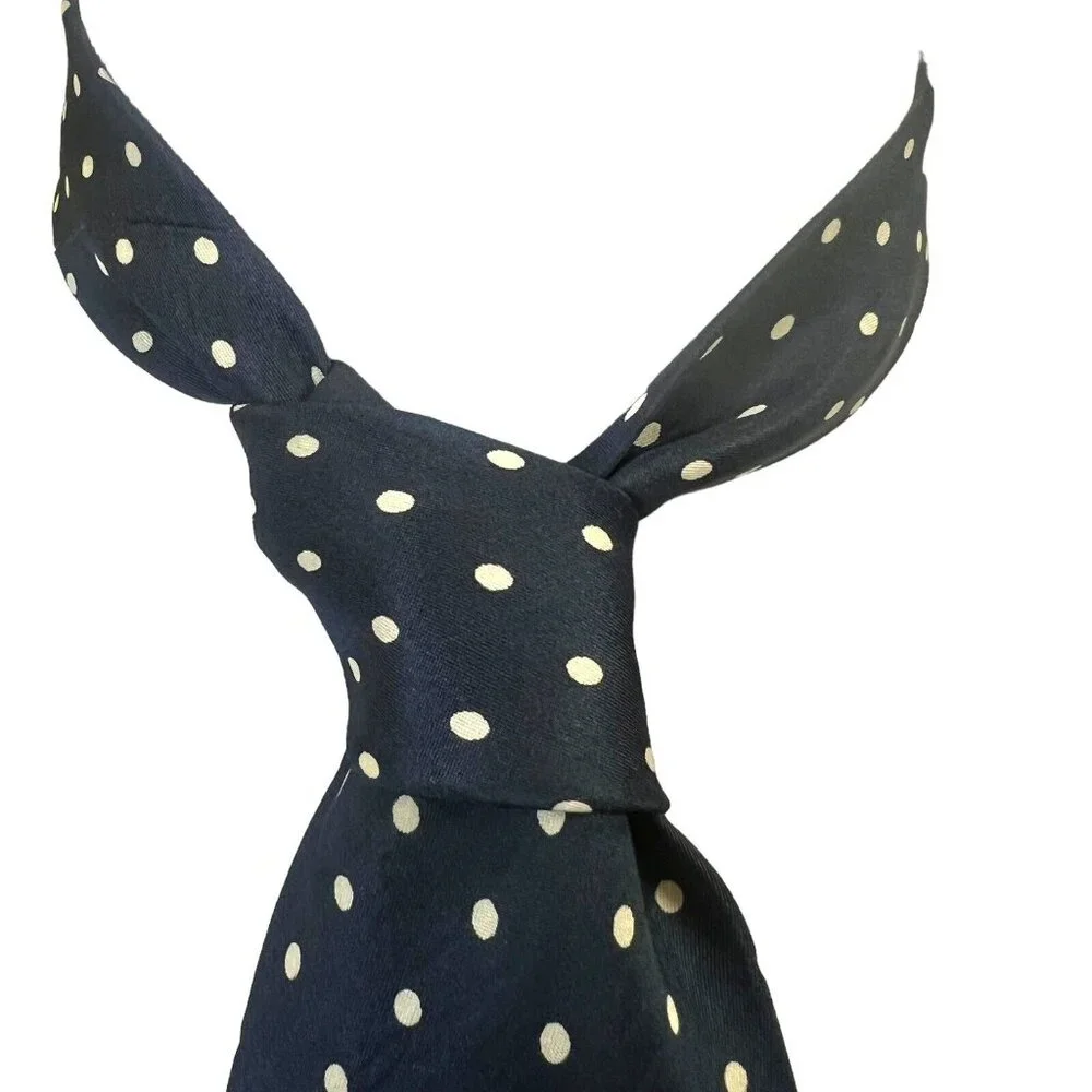 Vintage Nobleman Navy Silk Tie Polka Dot Short‎ 55